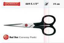 664-5.1/2" MUNDIAL RED DOT Nożyczki hobbystyczno-rzemieślnicze dł.14 cm (ostry szlif)